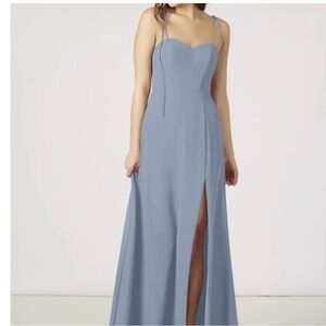 Azazie Bridesmade Gown New With Tags. Dusty Blue. Size- Medium (8-10)